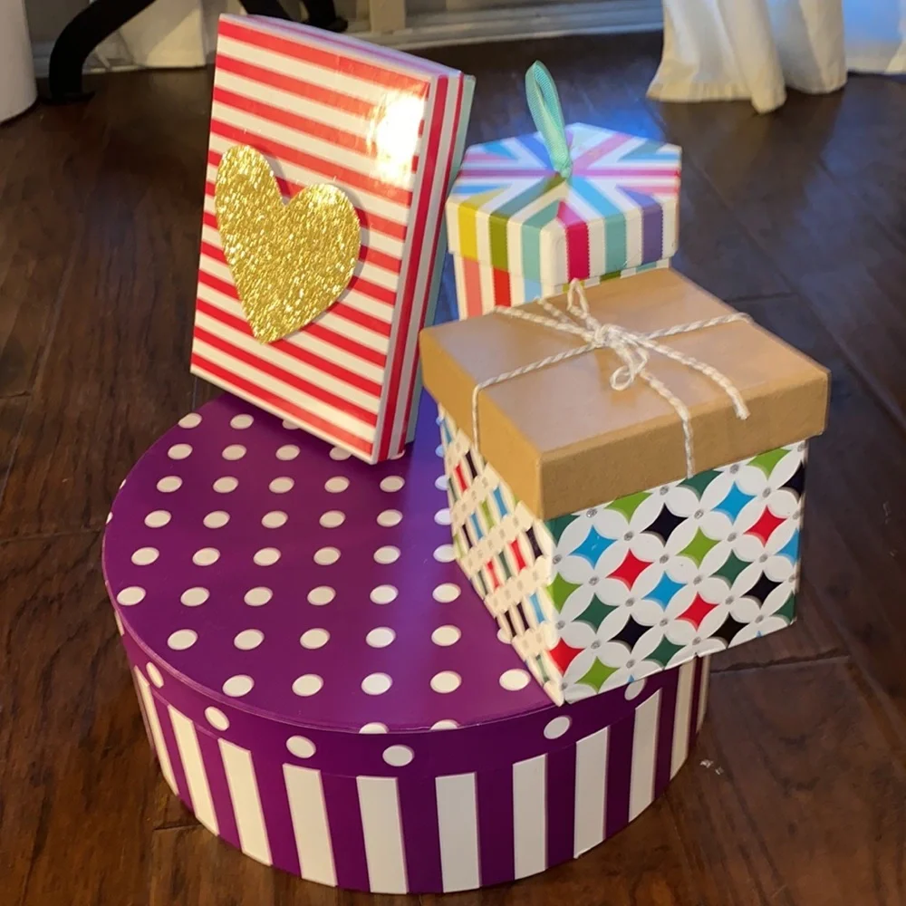 Set of 4 colorful striped polka dot festive party variety multi sized gift boxes